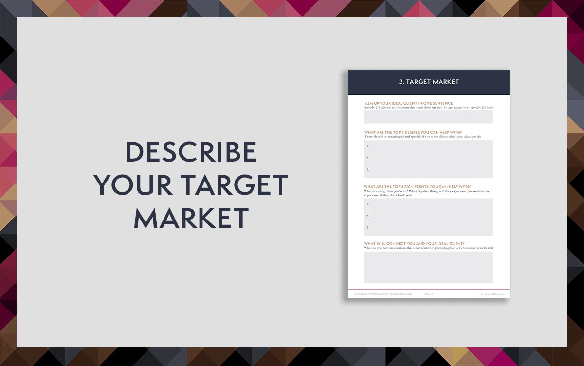 Photography business plan template - target market section