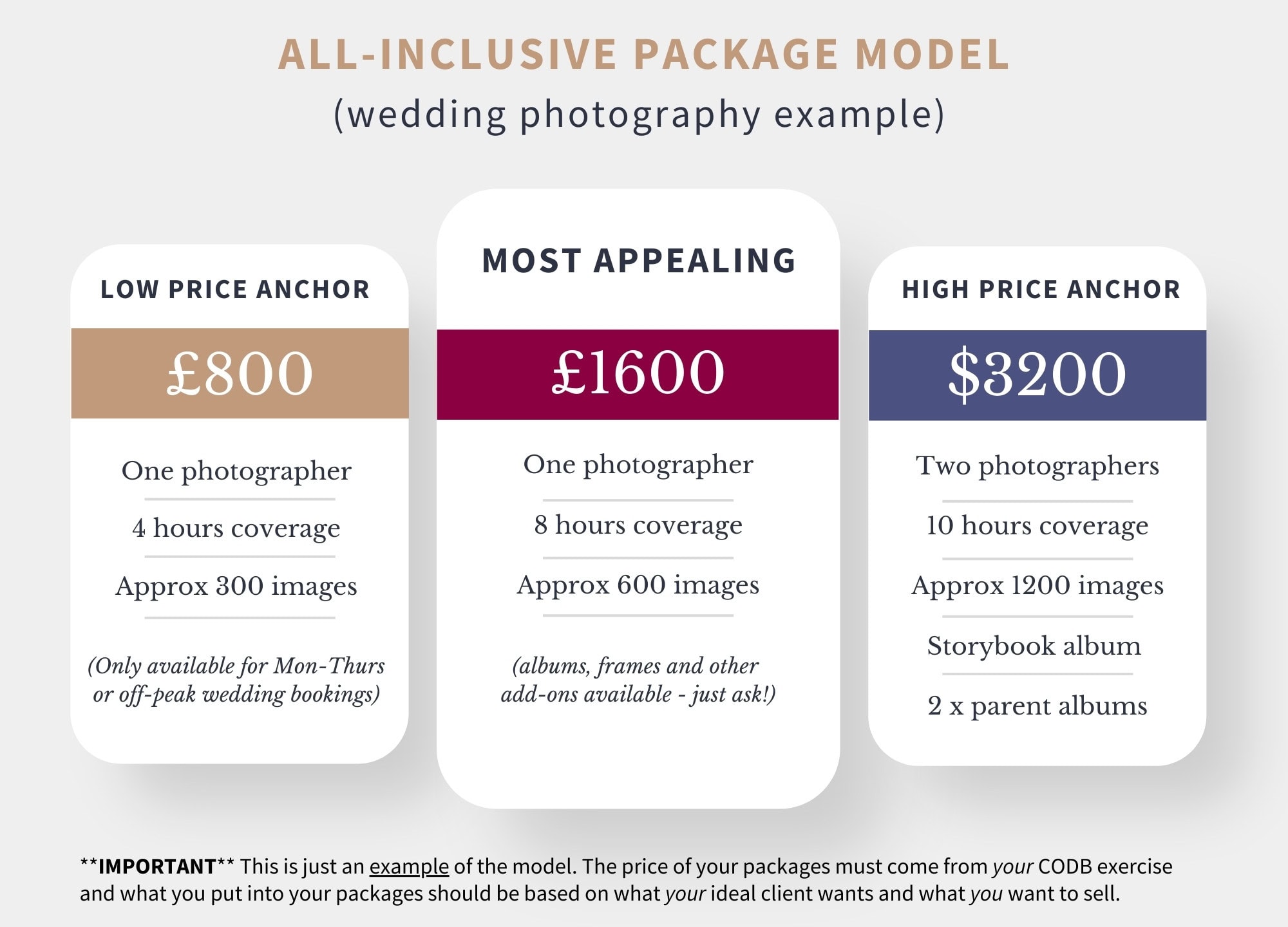 An example of an all- inclusive package model for wedding photographers